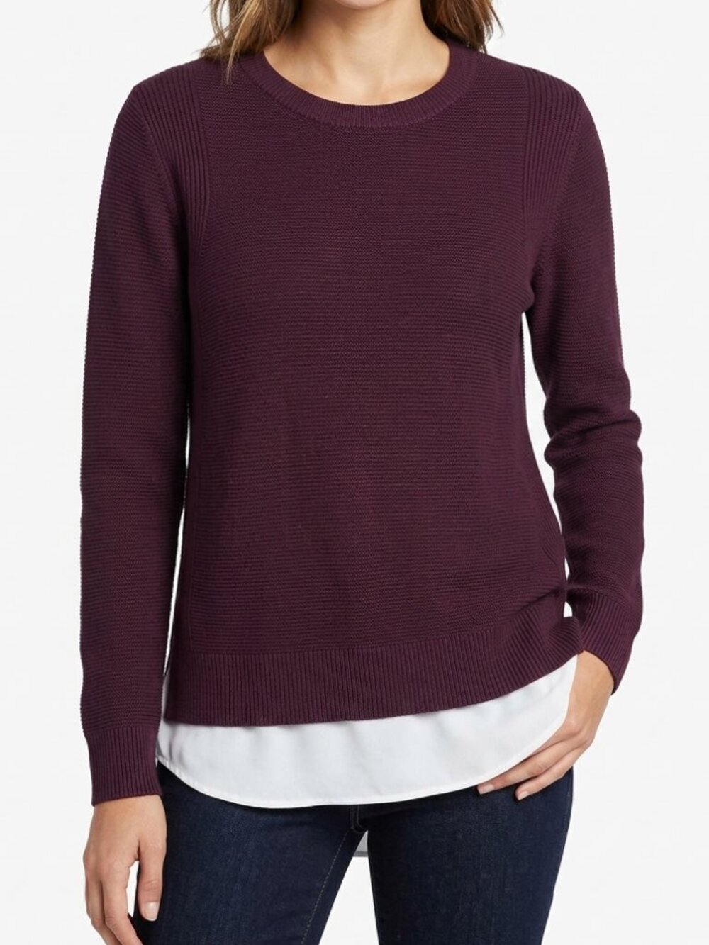 Hilary Radley Maroon Sweater with White Undershirt Accent Women's Size M